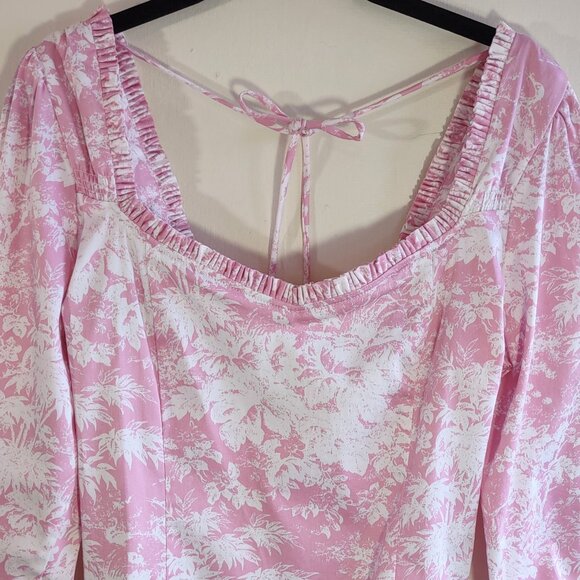 WAYF Justina Smocked Bustier Top Floral Toile Ruffle Dainty Feminine  Medium - Picture 5 of 10